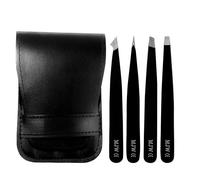 MJW Ensemble de pinces à sourcils - Lot de 4 pinces Noir en acier inoxydable pour épiler les sourcils - Pinces de précision pour l'épilation des poils incarnés et du visage pour hommes et femmes
