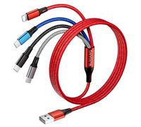 MJXIANG Câble Multi USB 3A 1.2M, Câble de Charge Tressé Universel 4 en 1 avec 2*Type C/iPhone/Micro USB Connecteurs, pour Série iPhone 15/16/17, Samsung Galaxy, Oneplus, Sony, Honor View, Xiaomi, LG