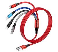 MJXIANG Multi Câble 4 en 1 3A 1.2M, Câble de Charge Rapide USB Tressé Universel, avec Connecteurs 2*Type C/iP/Micro USB, pour Phone 17 16 15, Samsung Galaxy, LG, Xiaomi, Sony, Honor View, Moto, PS5