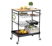mjyyyds188 Chariot de Stockage Chariot de Service for îlot Cuisine avec Plateau en Bois Utilitaire, Chariot Rangement Roulant à 4 Niveaux 2 tiroirs Panier Organisateur d'étagères