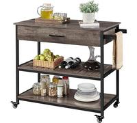 mjyyyds188 Chariot de Stockage Îlot de Cuisine sur roulettes, Chariot Roulant avec tiroir Rangement et Porte-Serviettes, étagère Utilitaire, for Micro-Ondes Organisateur d'étagères(Taupe Wood)