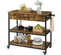 mjyyyds188 Chariot de Stockage Îlot de Cuisine sur roulettes, Chariot Roulant avec tiroir Rangement et Porte-Serviettes, étagère Utilitaire, for Micro-Ondes Organisateur d'étagères(Rustic Brown)