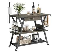 mjyyyds188 Chariot de Stockage Station de Bar à café, Chariot d'îlot Cuisine avec Rangement, tiroir, Porte-Serviettes en Papier et Roues verrouillables, Table Organisateur d'étagères