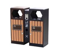 mjyyyds188 Grande capacité Cour extérieure Imitation bois poubelle espace public acier galvanisé Double boîte Facile à nettoyer