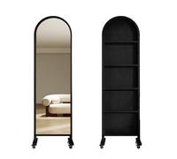 mjyyyds188 présentoirs à dépliants Présentoir de magazines rétro sur pied, support de rangement for livres, journaux, miroir mobile rotatif pleine longueur(Noir)