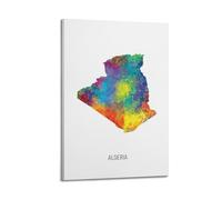 MJZLQN Poster de la carte de l'Algérie avec aquarelle - Impression sur toile - Décoration murale moderne pour chambre à coucher - 30 x 45 cm