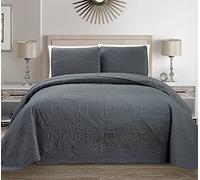 MK Collection 3 PC solide en relief Couvre-lit Bed-cover Plus de taille Gris foncé NEUF, Microfibre, gris, Full/Queen