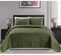 MK Collection Couvre-lit 3 pièces Motif Losanges Vert Olive uni en Relief Taille King Size 299,7 x 269,2 cm