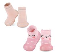 MK MATT KEELY 2 Paires Chaussures Premiers Pas Bébé Fille Chaussons Antidérapante Enfant Chaussettes Respirant avec Semelle Caoutchouc,Rose+Renard,3-6 Mois