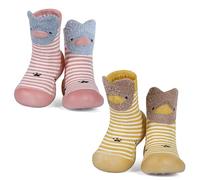 MK MATT KEELY 2 Paires Chaussures Premiers Pas Bébé Garcon Fille Chaussons Antidérapante Enfant Chaussettes Respirant avec Semelle Caoutchouc,Rose+Jaune,2-3 Ans
