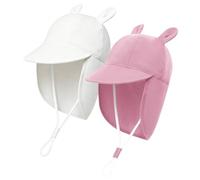 MK MATT KEELY 2 Pièces Chapeau Bébé Chapeau de Soleil Eté Enfant Fille Garçon Casquette Visière du Cou,Rose+Blanc,2-4 Ans