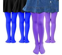 MK MATT KEELY 4 Paires Collant Fille Collant Opaque Bleu Violet Enfant Fille Collant Danse Classique Legging Ballet 80 Deniers,6 7 8 Ans