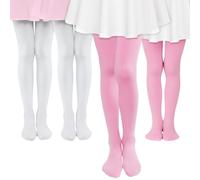 MK MATT KEELY 4 Paires Collant Fille Collant Opaque Rose Blanc Enfant Fille Collant Danse Classique Legging Ballet 80 Deniers,6 7 8 Ans
