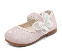 MK MATT KEELY Ballerines Fille Chaussure Princesse Glitter Enfant avec Papillon Chaussure Mary Jane Plates,Rose,23.5EU(CN25)