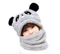 MK MATT KEELY Bonnet Enfant Garcon Fille 3 in 1 Ensemble Bonnet Snood Cache Cou Cache Oreille,Panda-Gris,5-8 Ans