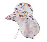 MK MATT KEELY Chapeau de Soleil Garçon Fille Réglable Large Bord Chapeau Bonnet de Plage d'été pour Enfants UPF 50+ avec Mentonnières Réglables,Poisson Blanc