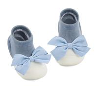 MK MATT KEELY Chaussons Bébés Fille avec Bowknot Chaussures Premiers Pas Enfant Chausson Chaussette Antidérapant avec Semelle Souple,Bleu,9-12 Mois