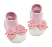 MK MATT KEELY Chaussons Bébés Fille avec Bowknot Chaussures Premiers Pas Enfant Chausson Chaussette Antidérapant avec Semelle Souple,Rose,2-3 Ans