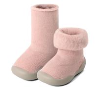 MK MATT KEELY Chaussons Hiver Bébé Chaussettes Antidérapantes Enfant Garcon Fille Chaussures Chauds Premiers Pas avec Semelle Caoutchouc,Rose,18-24 Mois