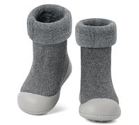 MK MATT KEELY Chaussons Hiver Bébé Garcon Fille Chaussettes Antidérapantes Enfant Chaussures Premiers Pas avec Semelle Caoutchouc,Gris,3-6 Mois