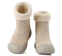 MK MATT KEELY Chaussons Hiver Bébé Garcon Fille Chaussettes Antidérapantes Enfant Chaussures Premiers Pas avec Semelle Caoutchouc,Beige,18-24 Mois