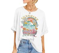 MK Shop Limited T-shirts surdimensionnés pour femmes, t-shirts graphiques d'été décontractés, coupe ample, col rond, manches courtes, basiques 2024, E-white, Taille XL