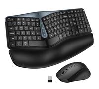 MK835 Ensemble clavier ergonomique sans fil avec touches ondulées Bluetooth/2,4 G, clavier ergonomique avec repose-poignet rembourré, multi-appareils, rechargeable, pour multi-OS, Windows/Mac/Android