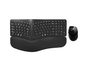 MK960 Ensemble clavier ergonomique sans fil, Bluetooth/2,4 G, clavier divisé avec repose-poignet et souris sans fil réglable à 4 niveaux DPI multi-appareils, rechargeable, pour Windows/Mac/Android