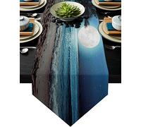 MKAK Aquarelle Moon Vert Linge Buckap Table Runner de Tableau, Long Table Runner Cuisine Holiday Parties Décoration d'événements Chemin de Table(2,46x183cm)