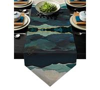 MKAK Aquarelle Moon Vert Linge Buckap Table Runner de Tableau, Long Table Runner Cuisine Holiday Parties Décoration d'événements Chemin de Table(1,36x183cm)