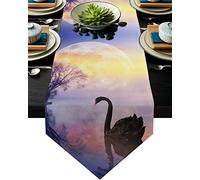 MKAK Aquarelle Moon Vert Linge Buckap Table Runner de Tableau, Long Table Runner Cuisine Holiday Parties Décoration d'événements Chemin de Table(6,46x183cm)