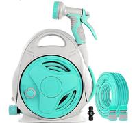 MKAK Chariot De Tuyau Portable Compact, Enrouleurs De Tuyau D'arrosage Rétractables L'extérieur Organisateur Manivelle Avec Pistolet À Eau(A,Hose Cart+15+5m Pipe)