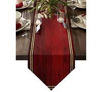 MKAK Coureur de Table de Cuisson Rouge de Grain de Bois de Noël, Nappe à Domicile Ornement de Noël Ordonnance Cadeau du Nouvel an de Bureau de Bureau décoratif Chemin de Table(33x229cm)