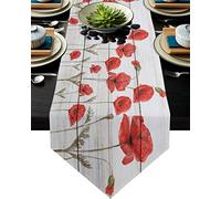 MKAK Coureur de Table de Fleur de Pavot Rouge, Salle à Manger Restaurant Table Gadget Party Mariage Champagne Decoration Table Coureurs Chemin de Table(3,33x178cm)