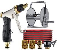 MKAK Enrouleur De Tuyau Mural/sol De Jardin, Support Pivotant Manuel Rétractable En Acier Inoxydable Avec Tuyau D'eau Et Buse 1/2" Tuyau D'eau(15m Water Pipe Reel Set)