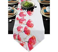 MKAK Restaurant Table Gadget, Coup de Coquelicot Rouge Table de Pavot Fête de la fête de Mariage Champagne Champagne Salle à Manger Salle de décoration Table Chemin de Table(3,33x304cm)