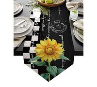 MKAK Sunflower Bee Flower Black Table Runner, Home Party Hôtel Nappe Table Dîner Table Decor Decor Decoration Table Couverture Chemin de Table(2,46x183cm)