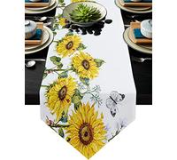 MKAK Sunflower Bee Flower Black Table Runner, Home Party Hôtel Nappe Table Dîner Table Decor Decor Decoration Table Couverture Chemin de Table(3,33x229cm)
