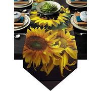 MKAK Sunflower Bee Flower Black Table Runner, Home Party Hôtel Nappe Table Dîner Table Decor Decor Decoration Table Couverture Chemin de Table(5,36x183cm)