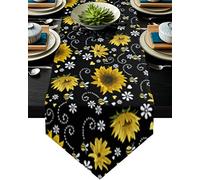 MKAK Sunflower Bee Flower Black Table Runner, Home Party Hôtel Nappe Table Dîner Table Decor Decor Decoration Table Couverture Chemin de Table(1,33x274cm)
