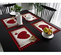 MKAK Tour à Carreaux de Paris Retro Rose Love Table Runners, Maison Événement Decoration Nappe Cuisine Accessoires de Cuisine Tapis de Table Chemin de Table(6pcs Table Mat)
