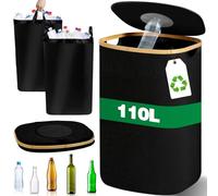 MKAKYES 110L Collecteur de Bouteilles, Rangement de Bouteilles Consignées, Récipient de Collecte de Bouteilles Consignées avec Couvercle et Trou, Poubelle de Recyclage avec 2 Sacs de Transport, Noir