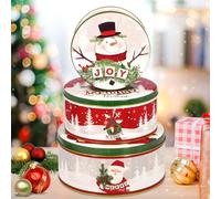 MKAKYES Boite A Biscuits, 3 Pièce Boîte à Biscuits de Noël, Boîtes à Biscuits Métal avec Couvre, Noel Decoration Interieur Bonbonnière Set, Noël Boîte à Bonbons Ronde pour Fête