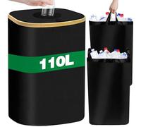 MKAKYES Collecteur de Bouteilles, 110L Rangement de Bouteilles Consignées, Récipient de Collecte de Bouteilles Consignées avec Couvercle et Trou, Poubelle de Recyclage avec 2 Sacs de Transport, Noir