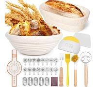 MKAKYES Panier de Fermentation avec Doublure, Banneton pour Pain, 25 cm Ronds et 23 cm Ovales, 10 Pièces Kit Boulangerie avec Accessoires de Cuisson du Pain, pour Les Débutants et Les Boulangers