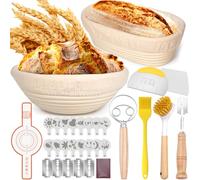 MKAKYES Panier de Fermentation avec Doublure, Banneton pour Pain, 25 cm Ronds et 23 cm Ovales, 10 Pièces Kit Boulangerie avec Accessoires de Cuisson du Pain, pour Les Débutants et Les Boulangers