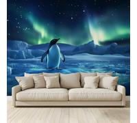 MKBKLI Fond D'Écran 3D Mural Ciel étoilé arctique banquise pingouin majestueux Papier Peint Intissé Tapisserie Panoramique Poster Décoration Murales Chambre Adulte Enfant Salon Tv 300x210Cm