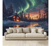 MKBKLI Fond D'Écran 3D Mural Cottage d'hiver bord d'un lac gelé Papier Peint Intissé Tapisserie Panoramique Poster Décoration Murales Chambre Adulte Enfant Salon Tv 400x280Cm