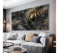 MKBKLI Grand tableau mural abstrait moderne sans cadre, impression d'art mural Feuille de palmier or noir, peinture sur toile pour salon, décoration d'intérieur, 50 x 100 cm, sans cadre