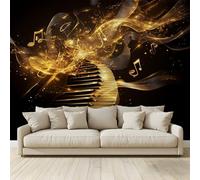 MKBKLI Papier Peint Panoramique 3D Murales Notes musique dorées piano Affiche Murale Intissé Tapisserie Décoration Fond De Mur Tv Salon Poster 350 (H) x 256 (L) cm